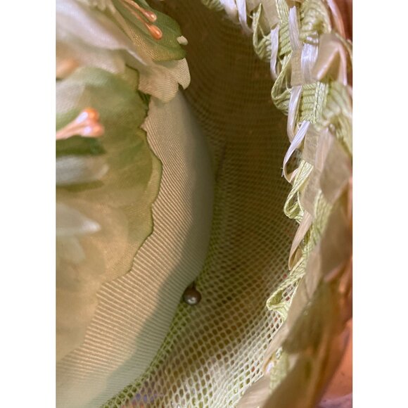 Ladies Green Floral Vintage Breton Style Hat Wide Ribbon Accent Union Made - Picture 9 of 14